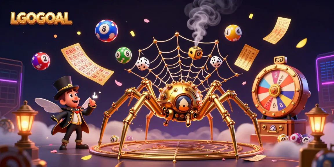 Experience the thrill of LGOGOAL with a vibrant 3D illustration of a steampunk spider intertwined with poker elements.