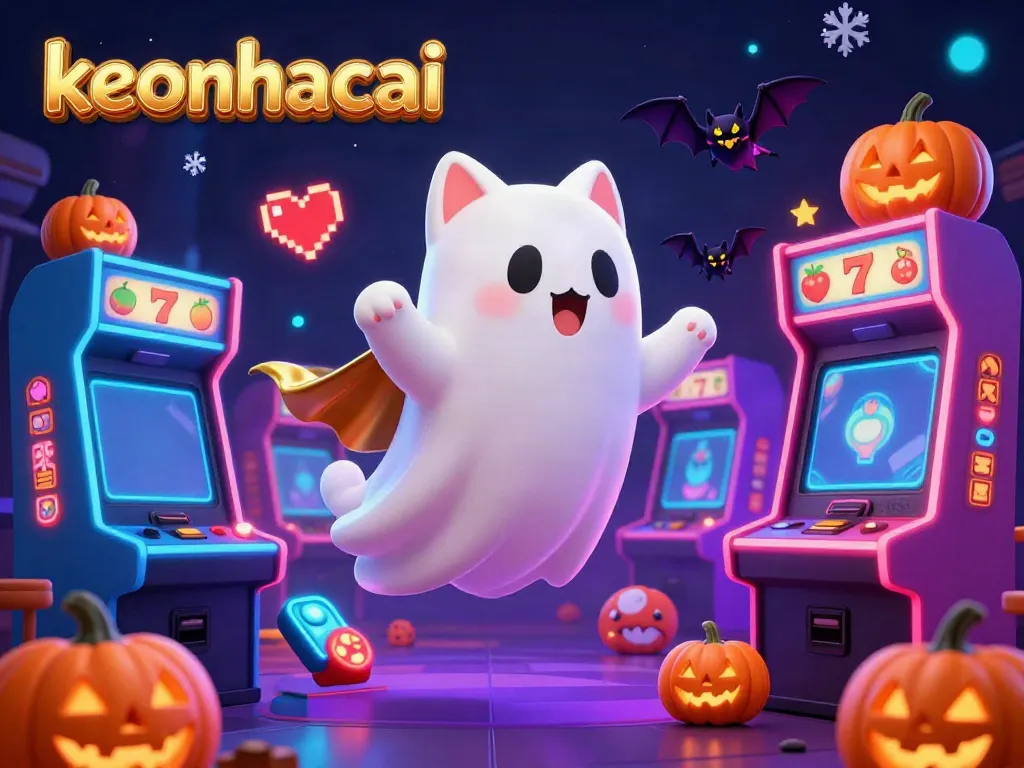 Experience keonhacai excitement with a ghost cat and vampire bat in a dynamic casino scene.