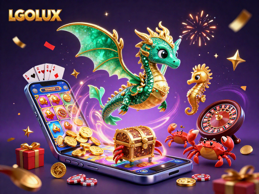 Engage with LGOLUX in a vibrant casino adventure featuring animated characters and dynamic slot games.