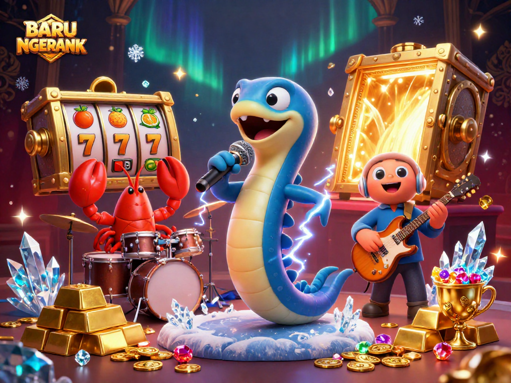 Experience excitement at BARU NGERANK with vibrant underwater casino visuals featuring dynamic characters.