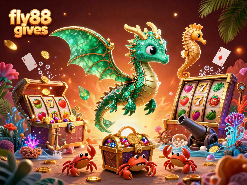 Experience exciting gameplay at fly88 gives with vibrant 3D dragon and casino elements