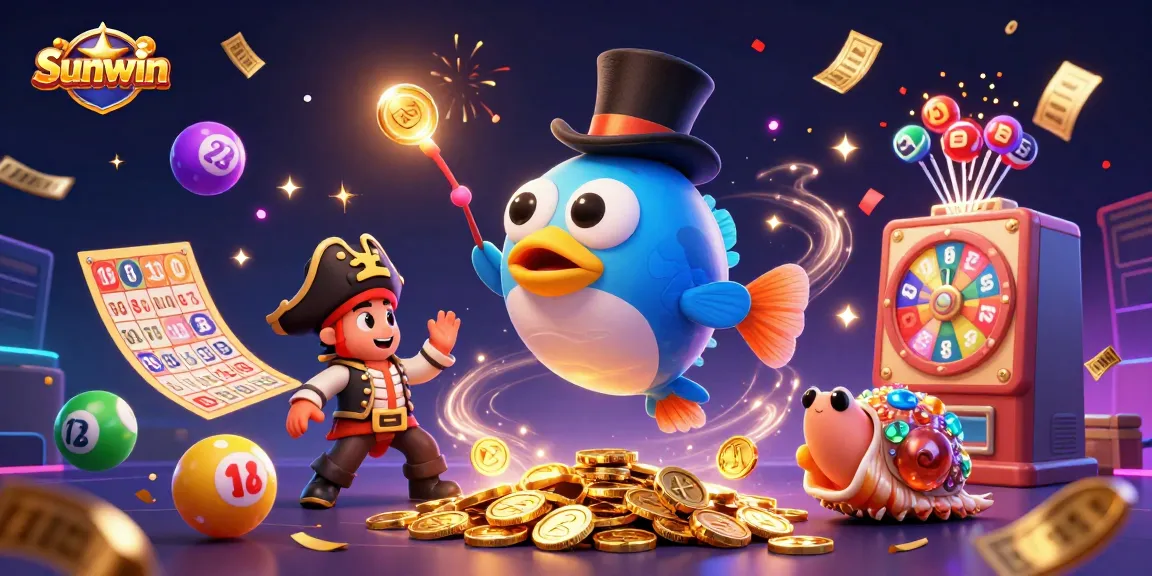 Experience the excitement of Sunwin with a vibrant 3D scene featuring a deep-sea anglerfish and treasures.