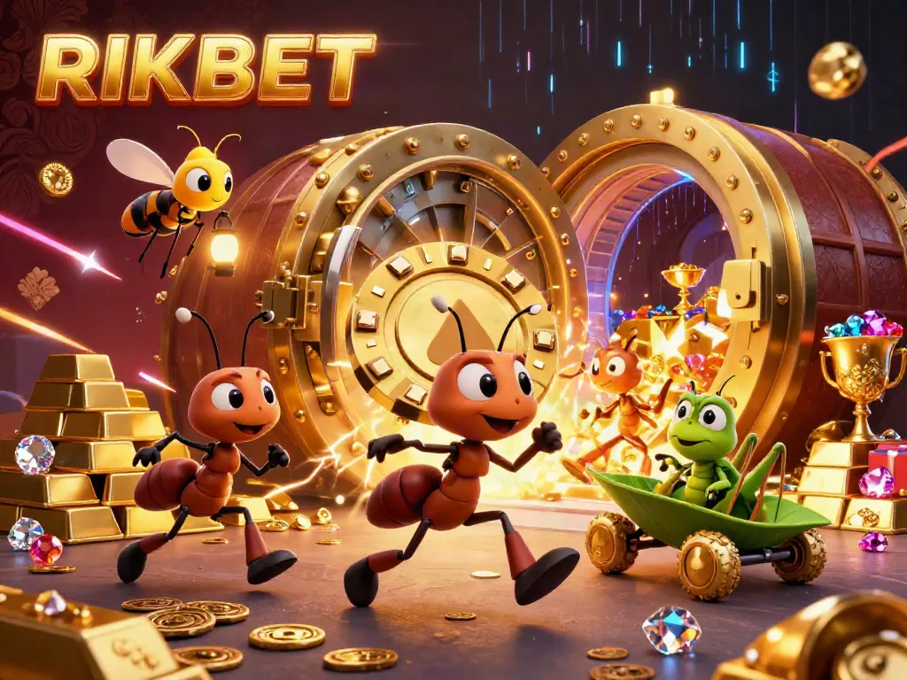 Experience thrilling wins with RIKBET in a vibrant 3D casino heist scene showcasing excitement and strategy.