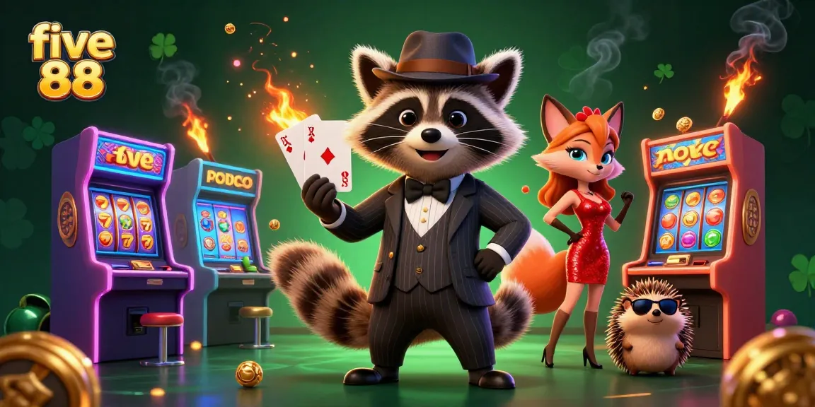 Join the fun at five 88 with this vibrant casino scene packed with characters, games, and excitement.