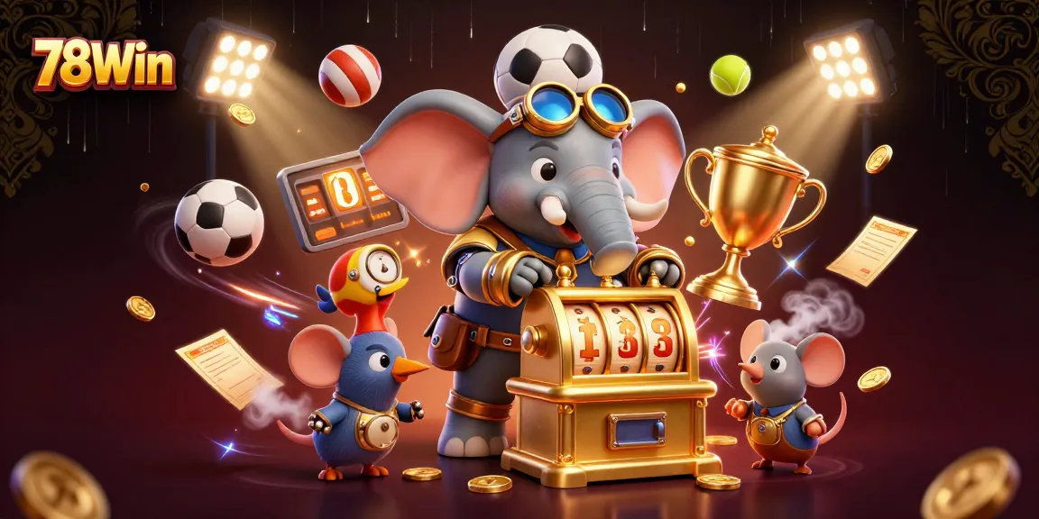 Engage with thrilling gameplay at 78Win featuring a steampunk elephant engineer and dynamic sports elements.