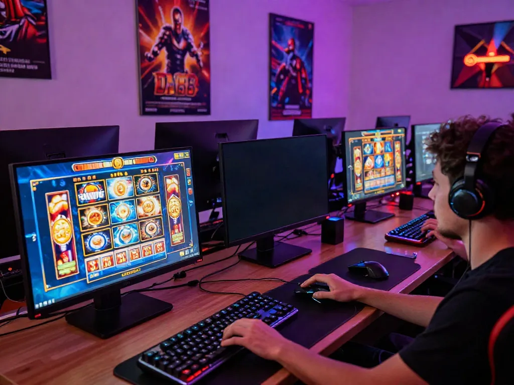 Player enjoying slot games at https://da88z.net/ with lively graphics and gaming setup.