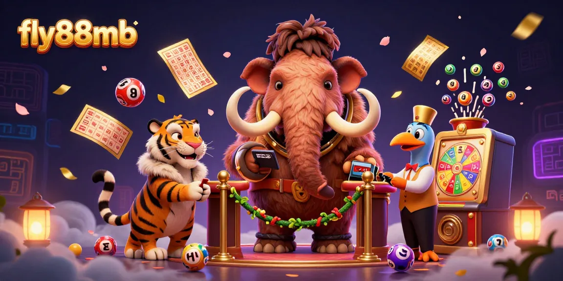 Experience thrilling gameplay at fly88mb, with vibrant lottery elements and casino characters creating an exciting atmosphere.