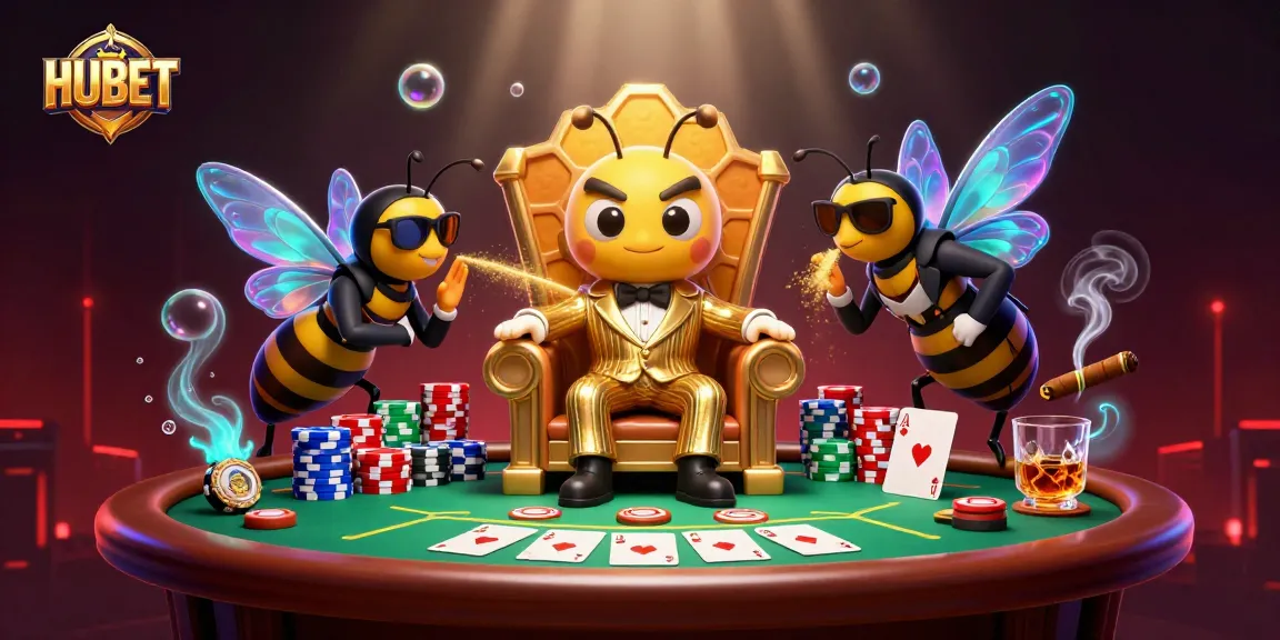 Engage with HUBET in an immersive casino atmosphere featuring vibrant poker elements and dynamic characters.