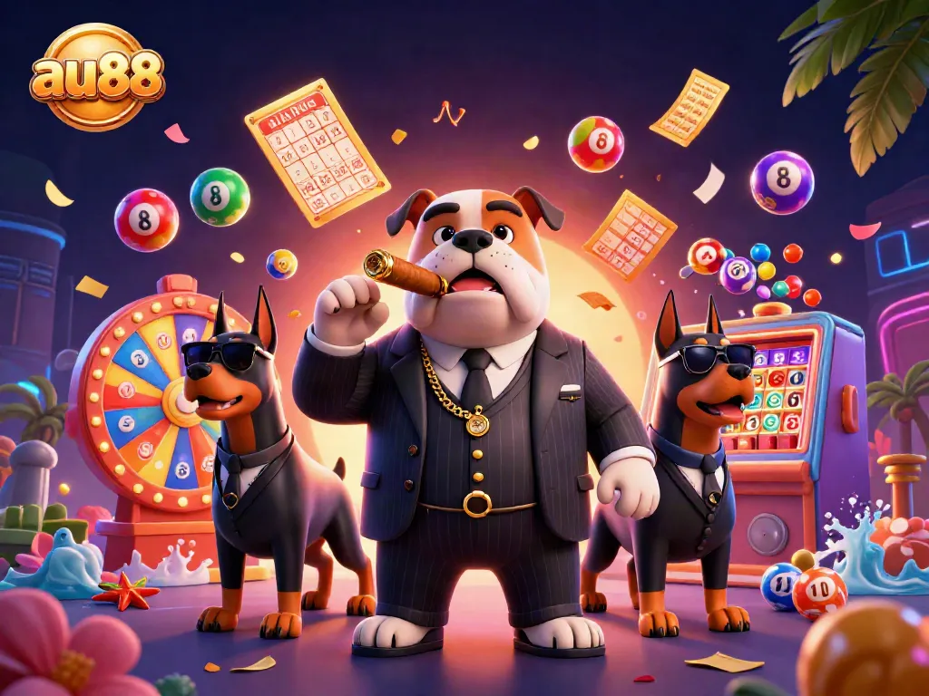 Experience the exciting world of au88 with vibrant lottery elements and charismatic 3D characters.