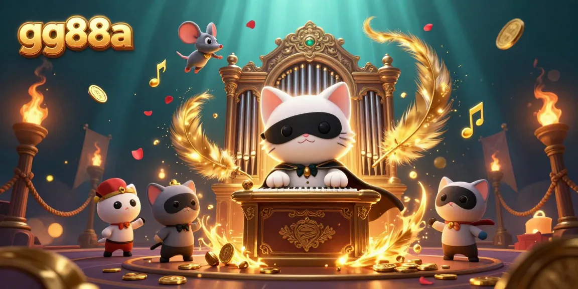 Experience thrilling moments at gg88a with engaging 3D elements including a cat, organ, and dynamic gambling features.