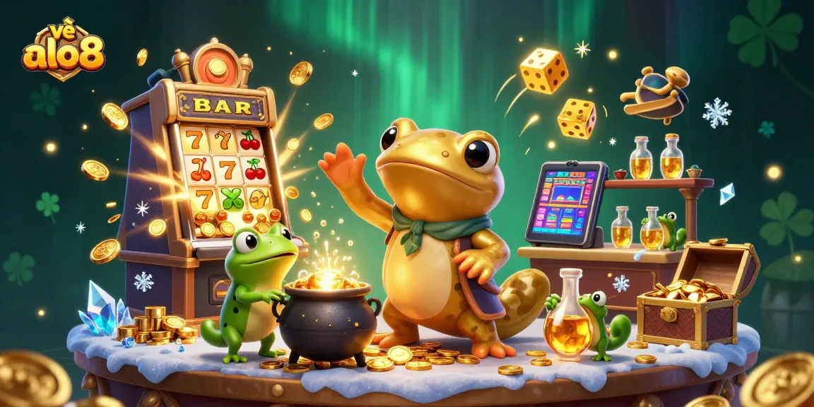 Experience the winning magic at về alo8 with our exciting 3D casino scene featuring golden alchemist characters.