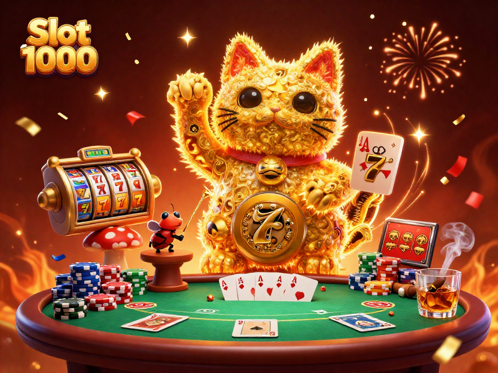Spin to win big with Slot 1000 in this vibrant casino illustration showcasing dynamic game elements.