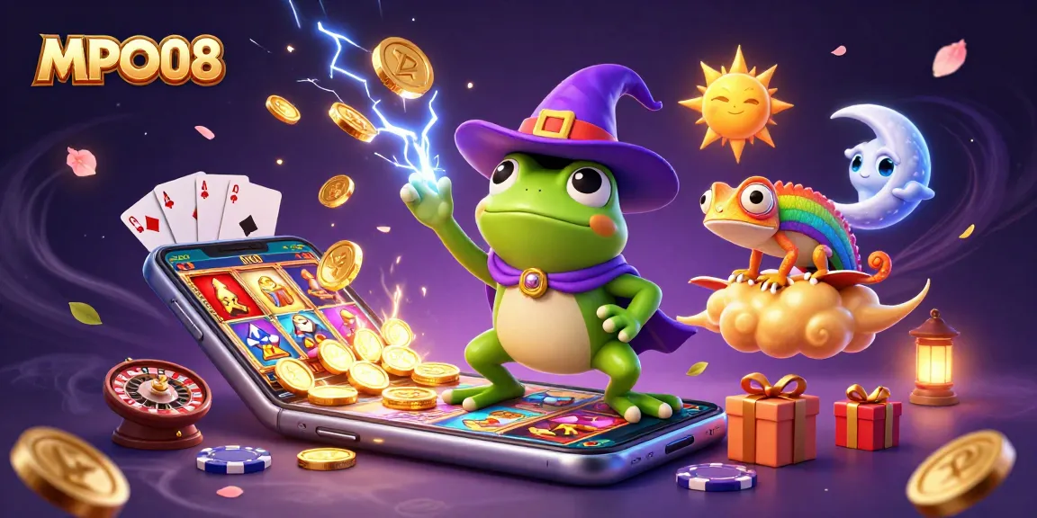 MPO08 engages players with a magical scene of winning slots, gold coins, and exciting gameplay visuals.