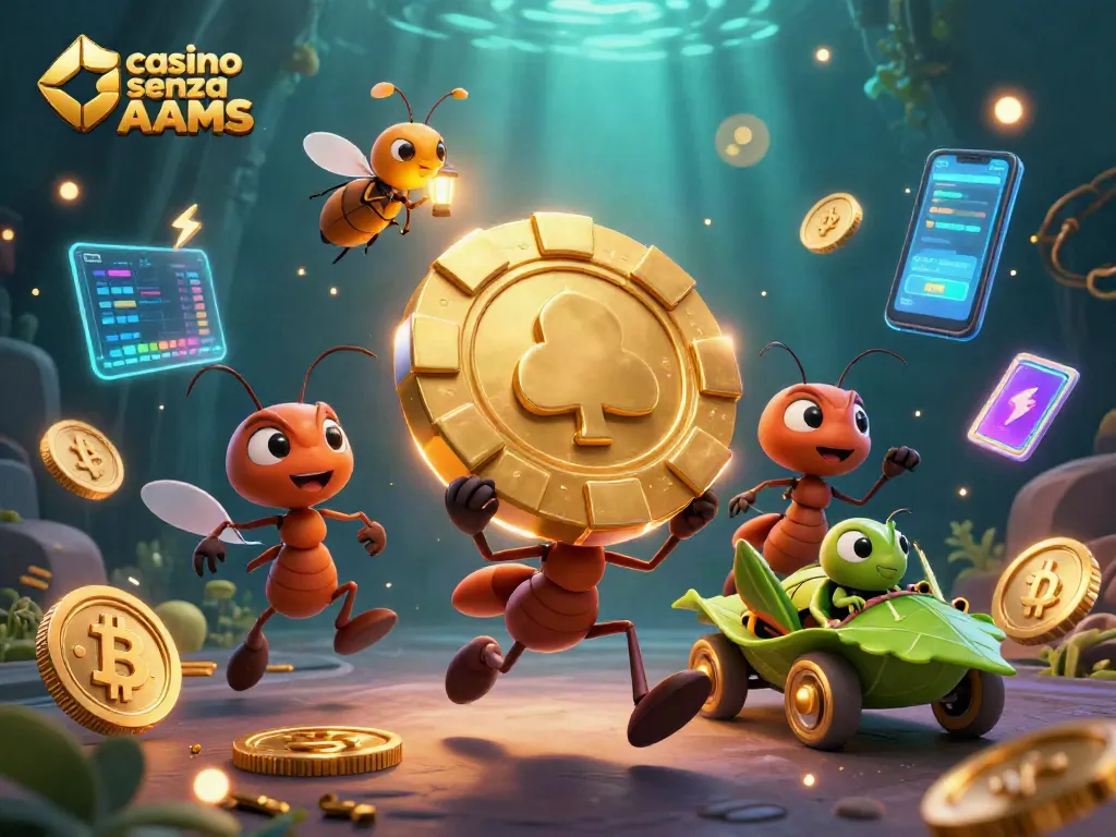 Gioca nei casino senza AAMS con entusiasmo e vincite potenziali, in un'illustrazione vivace.
