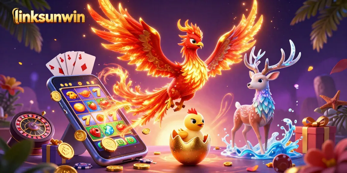Experience vibrant gaming excitement with linksunwin's phoenix and mystical stag illustration.