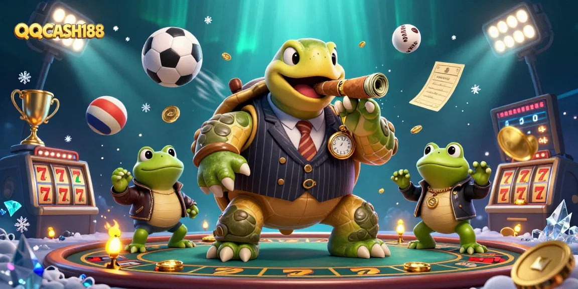 Join the fun with QQCASH188 at the casino featuring a mobster turtle and bullfrog enforcers.