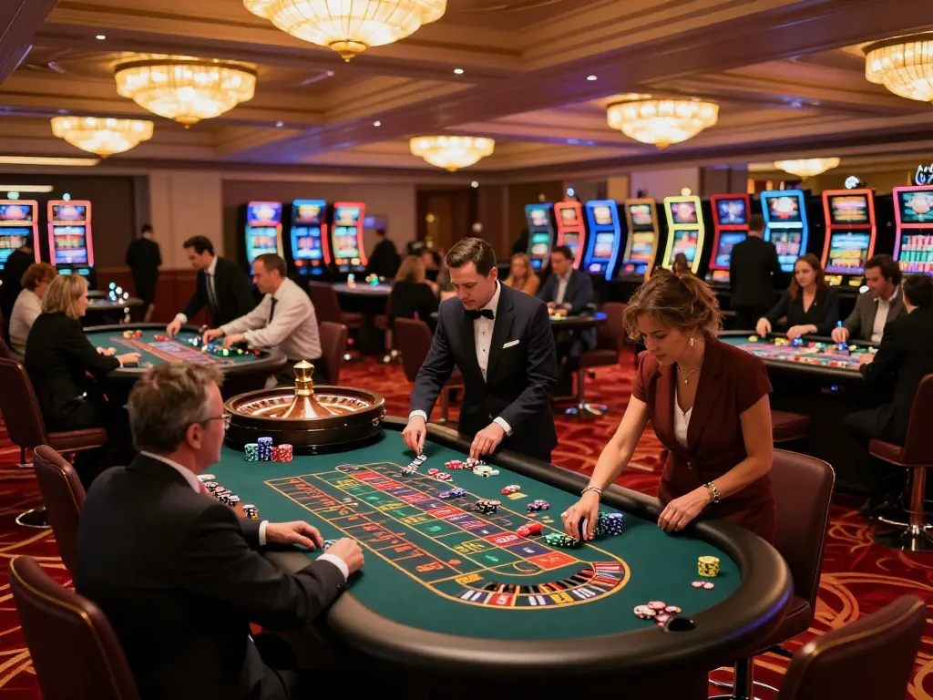 KADAL 778 players strategizing bets at a vibrant roulette table in an upscale casino.