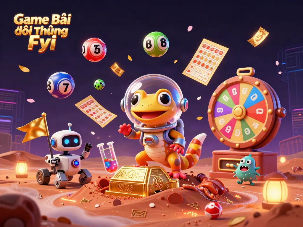 Experience the excitement of Game Bài Đổi Thưởng Fyi with Martian characters amidst a dynamic casino scene.
