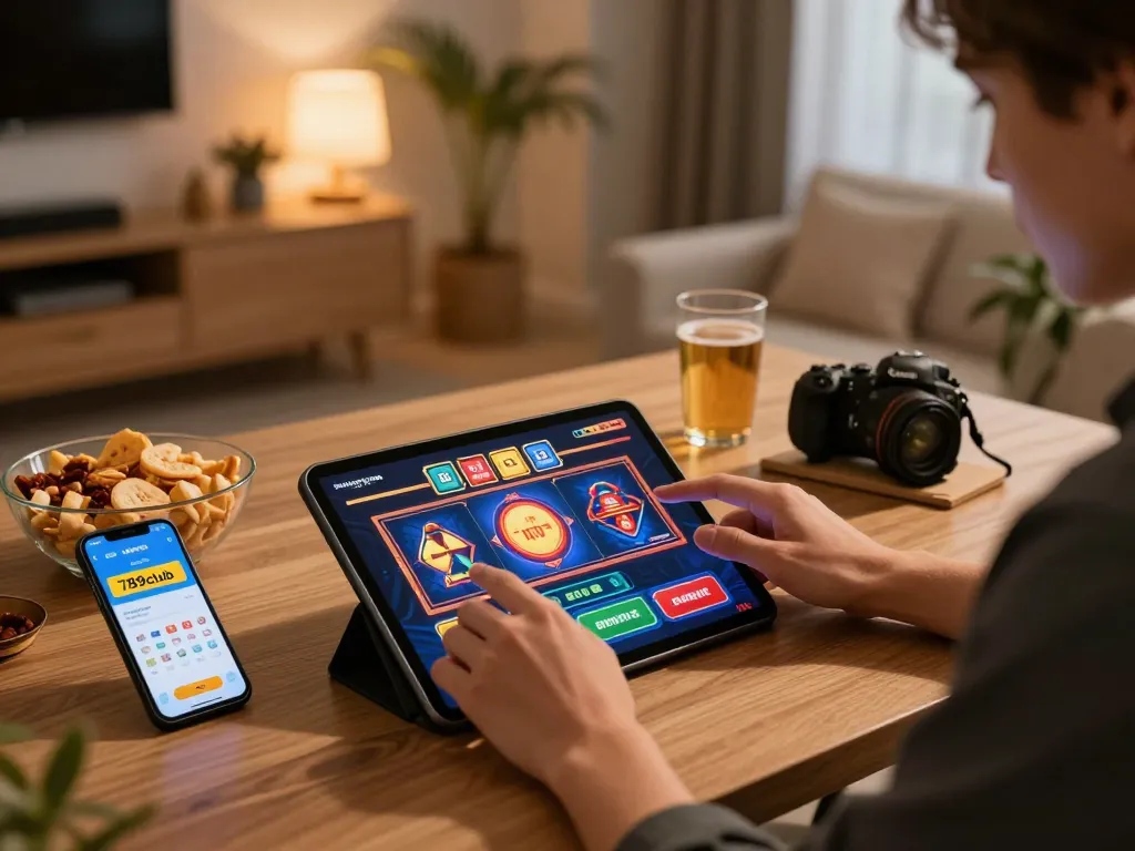 Engaging in thrilling gameplay at 789club on a tablet, showcasing a fun online gaming setup