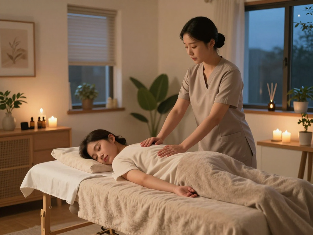 Enjoying a soothing 성남출장마사지 in a tranquil home setting, enhancing relaxation and well-being.