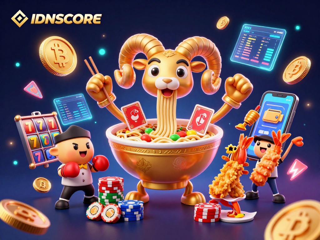 IDNSCORE offers dynamic gaming with slot reels, cheerful casino characters and crypto elements