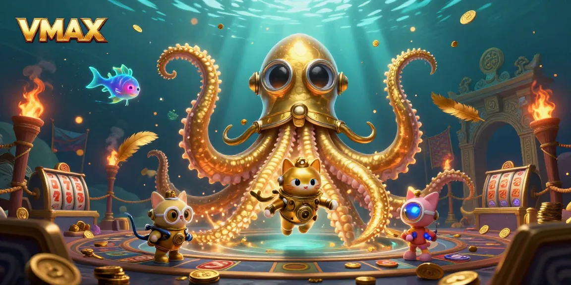 Experience thrilling VMAX gaming adventures beneath the waves with a magical kraken and diving cat.
