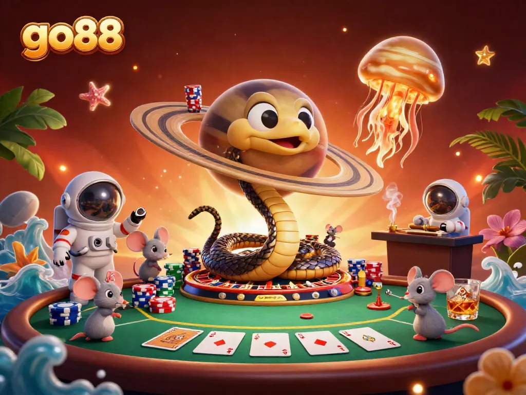 Experience thrilling gaming moments at go88 with vibrant casino elements, dynamic betting action, and cosmic visuals.