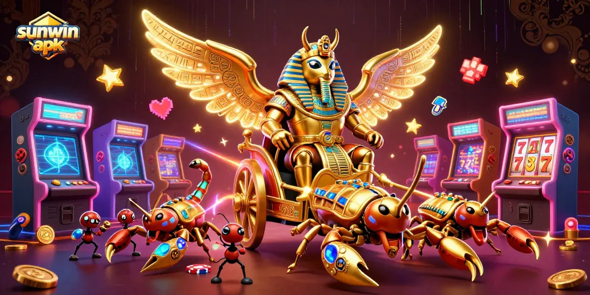 Experience the sunwin apk with a dynamic 3D illustration of casino characters in action.