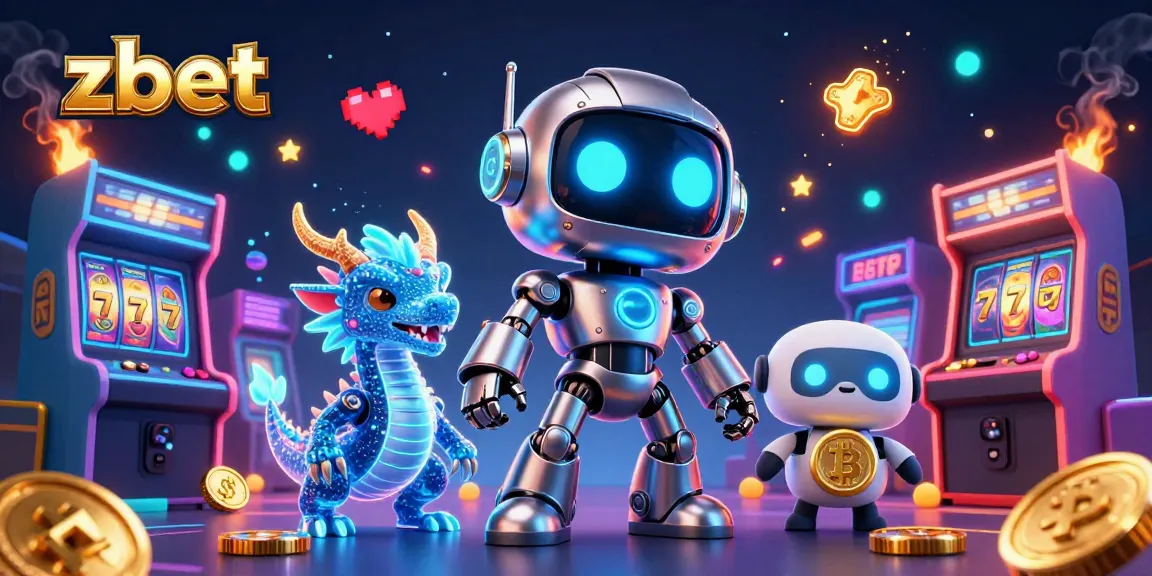 Immerse in zbet's casino thrills, featuring a vibrant cyberpunk robot amid colorful slot elements.