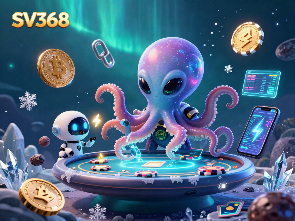 Engage with SV368's thrilling cosmic poker game featuring a vibrant alien octopus.