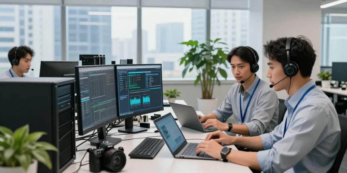 IT support business team collaborating to provide seamless tech solutions in a modern office.