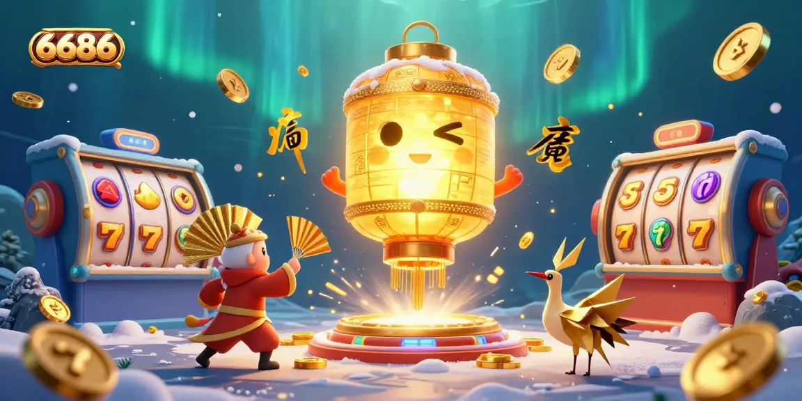 Experience the thrill of winning at 6686 with dynamic slot reels, golden symbols, and a vibrant casino environment.