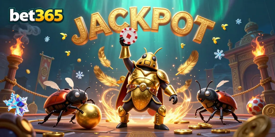 Bet365 beetle champions lifting chips in a thrilling casino showdown, showcasing vibrant gambling action.