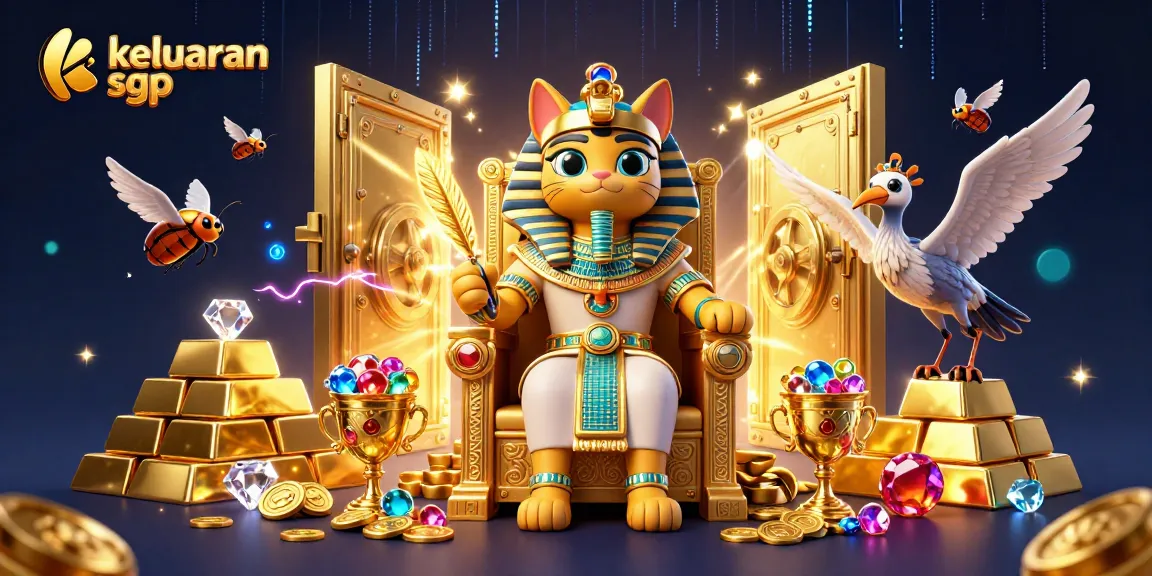 Visualize keluaran sgp results with an enchanting pharaoh cat scene and treasures.