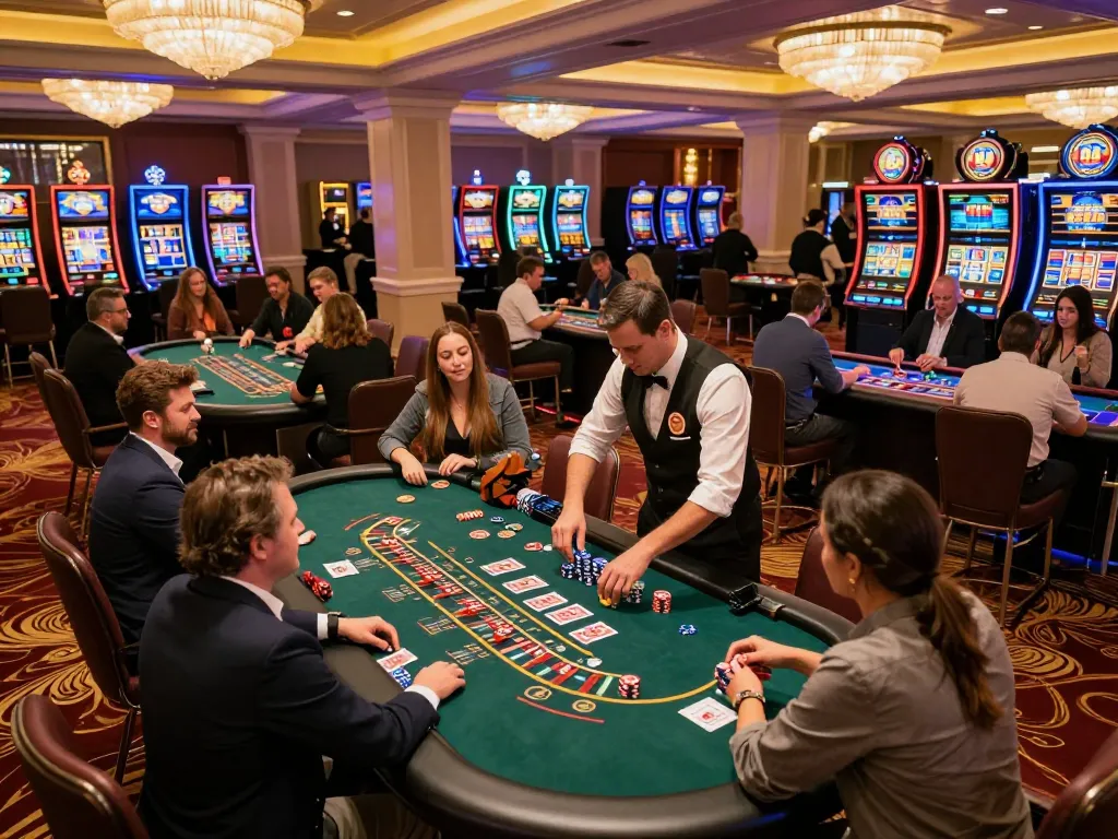 Players actively engaging at RR99 casino tables with dealers, enjoying immersive gaming experiences