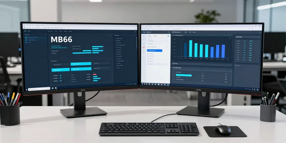 MB66 software management interface in a modern developer workspace with advanced tech setup.