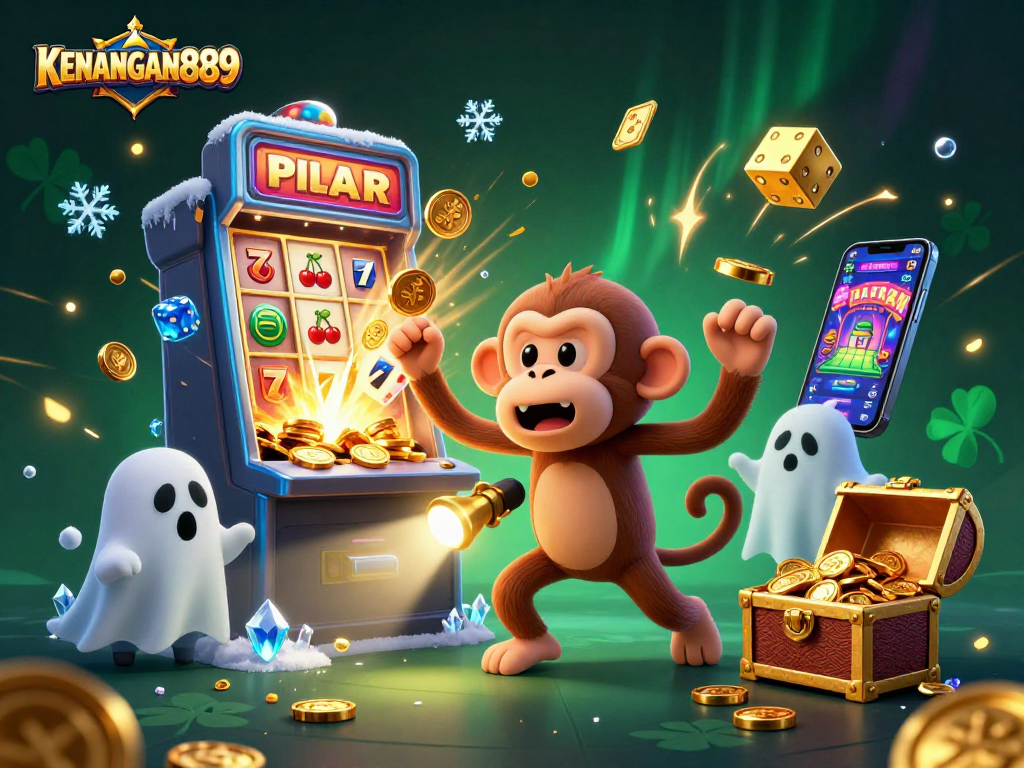 Play slots and win big with KENANGAN889 in this vibrant, dynamic casino scene filled with excitement.