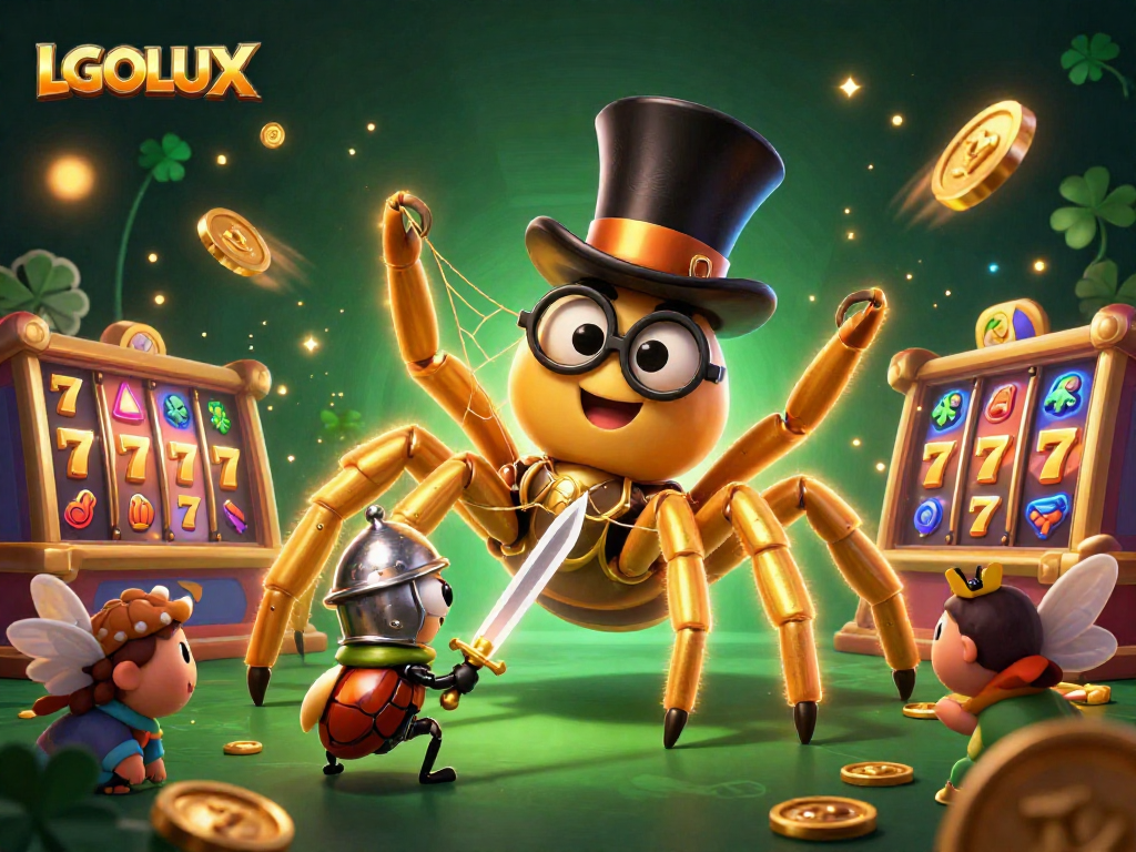 Engage with LGOLUX's exhilarating slot experience featuring a golden tarantula and beetle knight.