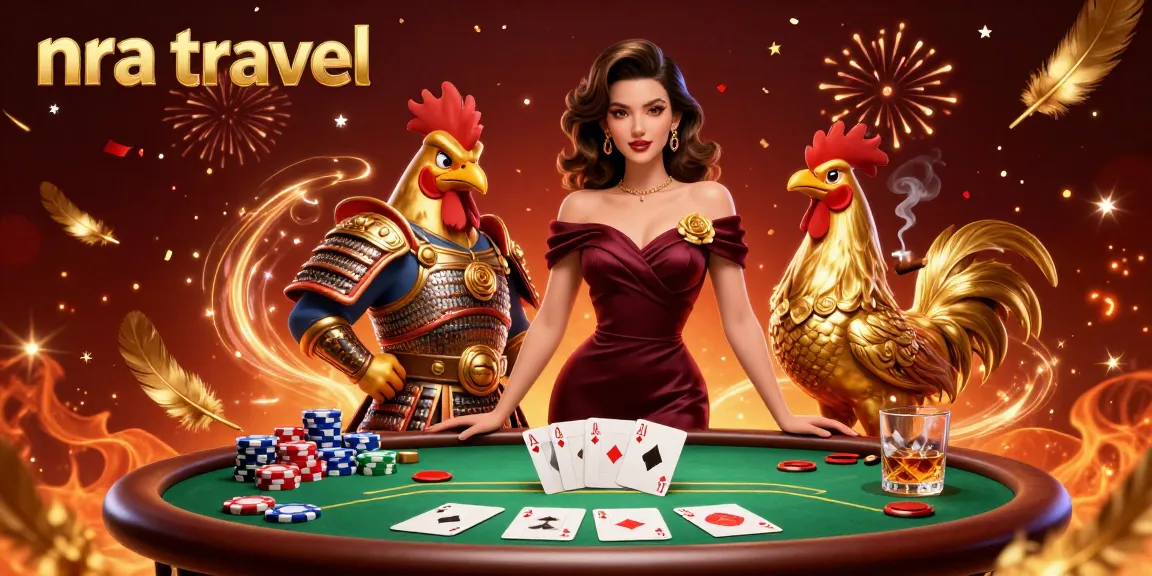 Engage in nra travel with vibrant 3D casino scene showcasing poker elements and glamorous characters.