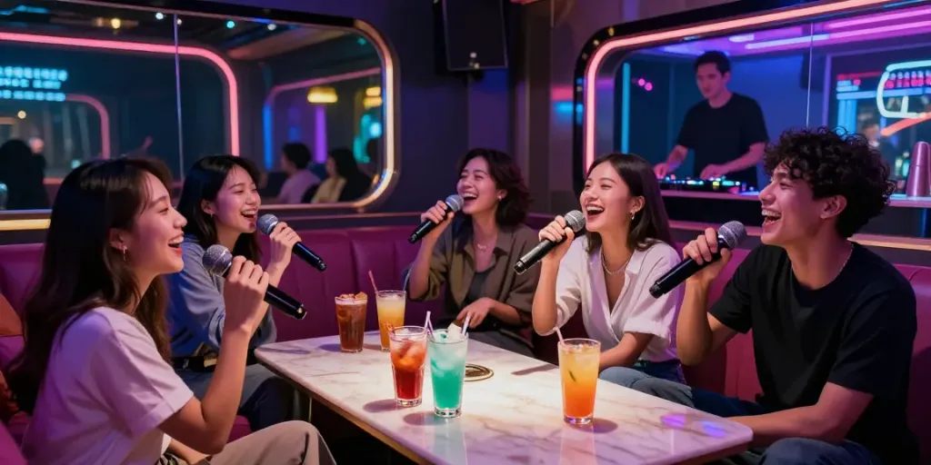 강남 달토에서 노래하며 즐거운 시간을 보내는 친구들 모습