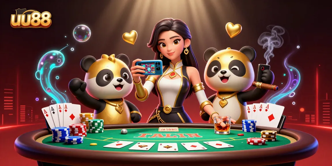 uu88 players enjoying a poker game surrounded by vibrant casino elements, capturing exciting moments.