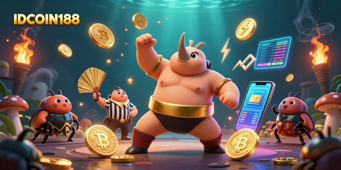 Experience the excitement of IDCOIN188 with vibrant coins and dynamic characters in this thrilling 3D casino scene.
