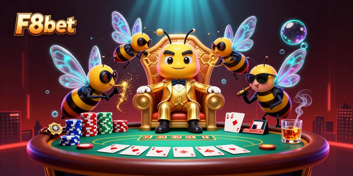 Experience thrilling poker action with F8bet in a richly detailed 3D casino scene featuring vibrant characters.