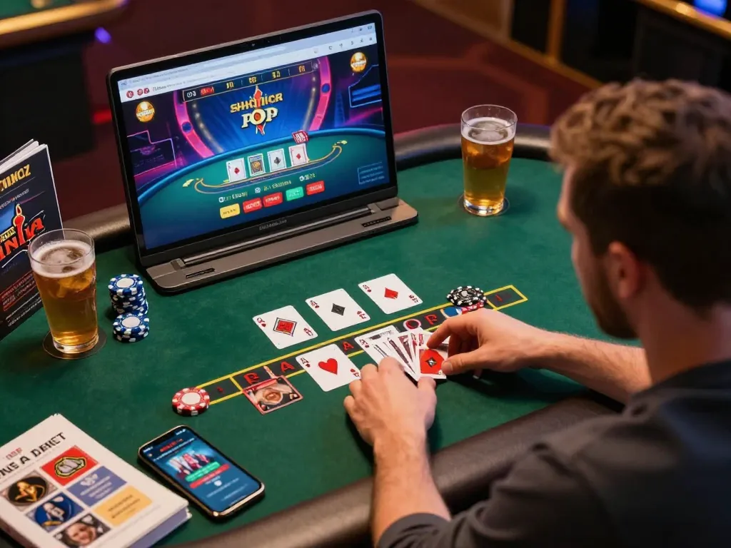 Engaging online blackjack gameplay on mantra88 showcasing cards and chips for strategic betting.