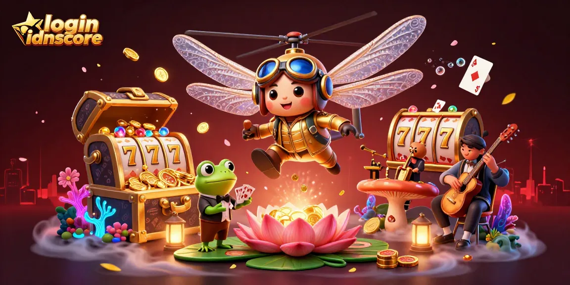 Experience thrill at login idnscore with dynamic 3D casino illustration showcasing engaging gameplay and vibrant characters.