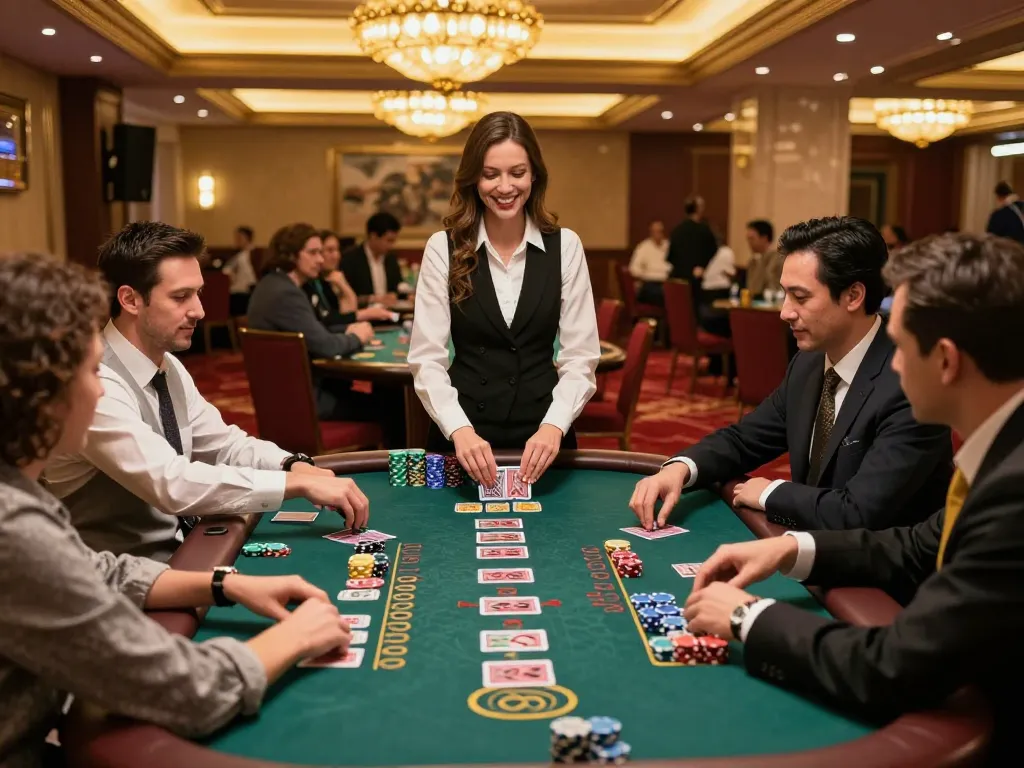 SUNWIN players enjoying an exciting live dealer blackjack game in an upscale casino setting.