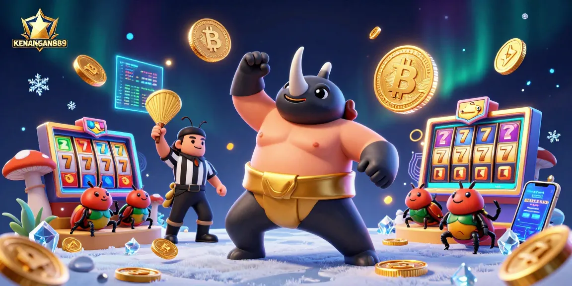 Experience KENANGAN889 with dynamic casino elements and vibrant 3D characters in an engaging illustration.