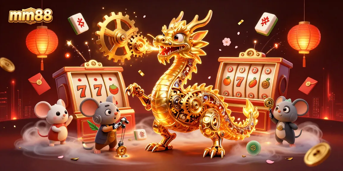 Experience mm88's thrilling games with a golden dragon and dynamic casino elements.