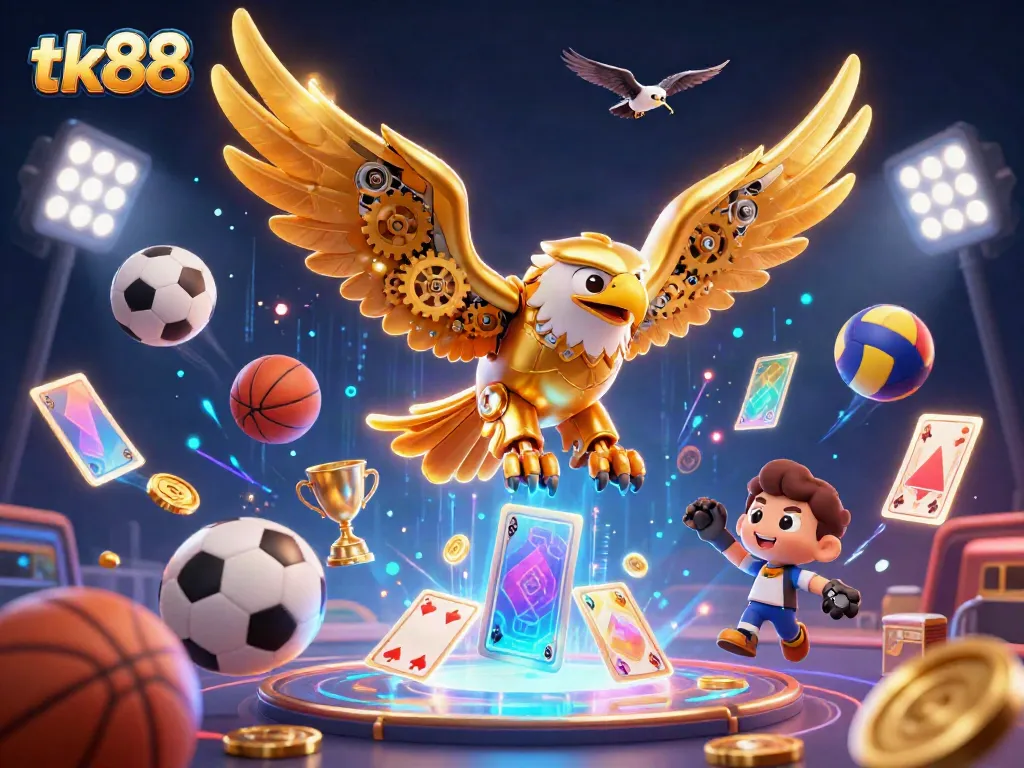 Experience exciting gameplay with tk88's dynamic 3D casino scene showcasing sports betting and casino elements.