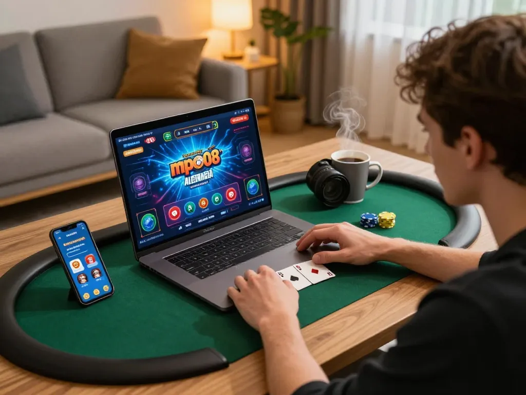 Exciting online poker gameplay on mpo08 link alternatif app with engaging player focused and cozy home ambiance